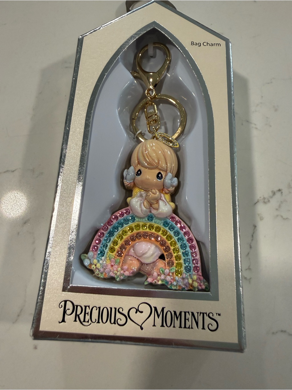Precious Moments Pastel Rainbow Angel Keychain With Gold Hardware